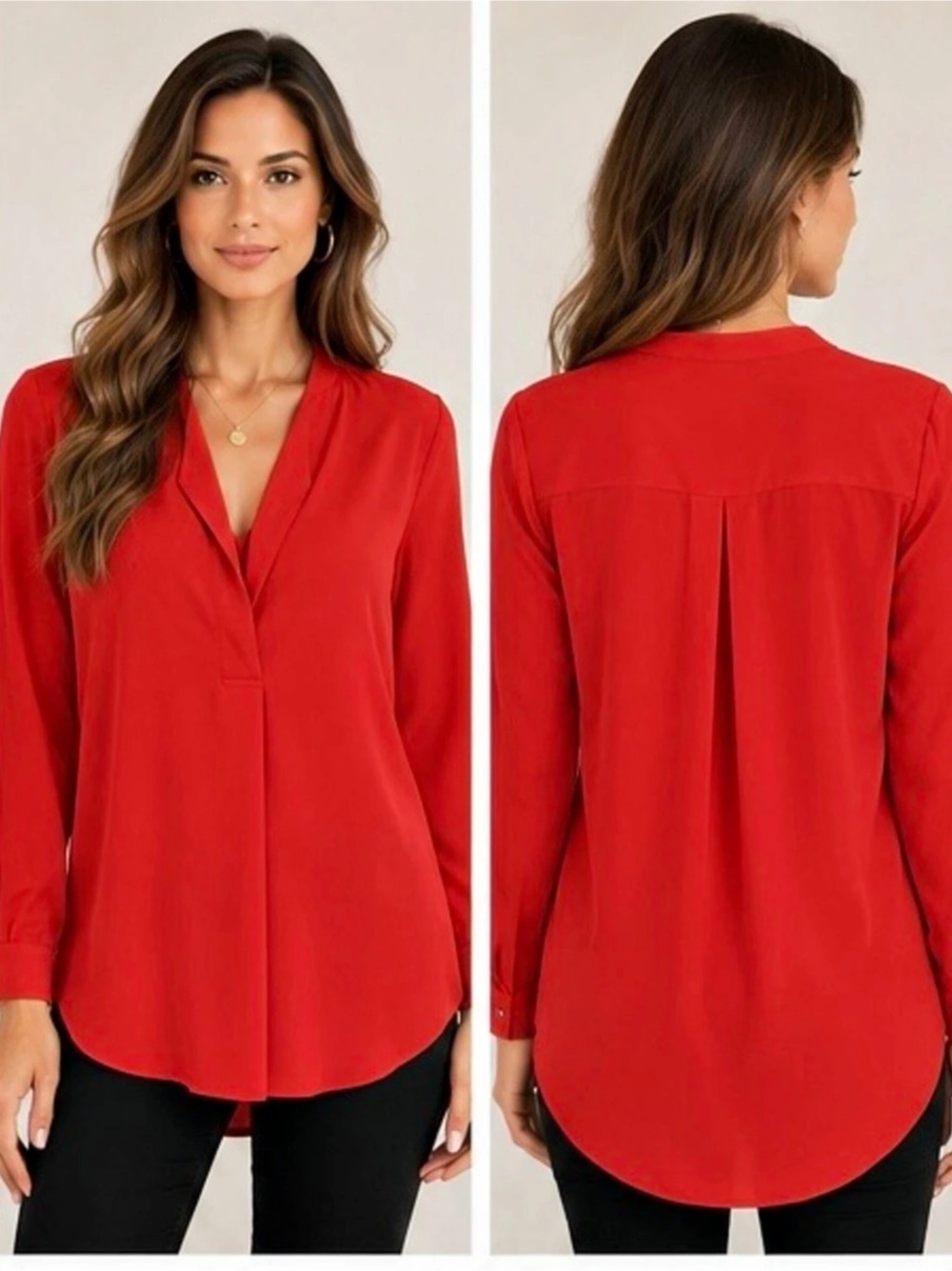 Banana Republic Orange Red Tunic Blouse V-Neck Long Sleeve Large L